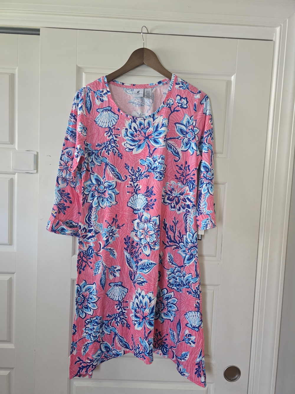 Caribbean Joe Pink Dress with Blue & White Floral Print